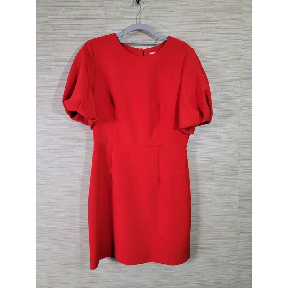 Milly Women's Red Dress Size 8 Puff Sleeve Sheath Made in USA